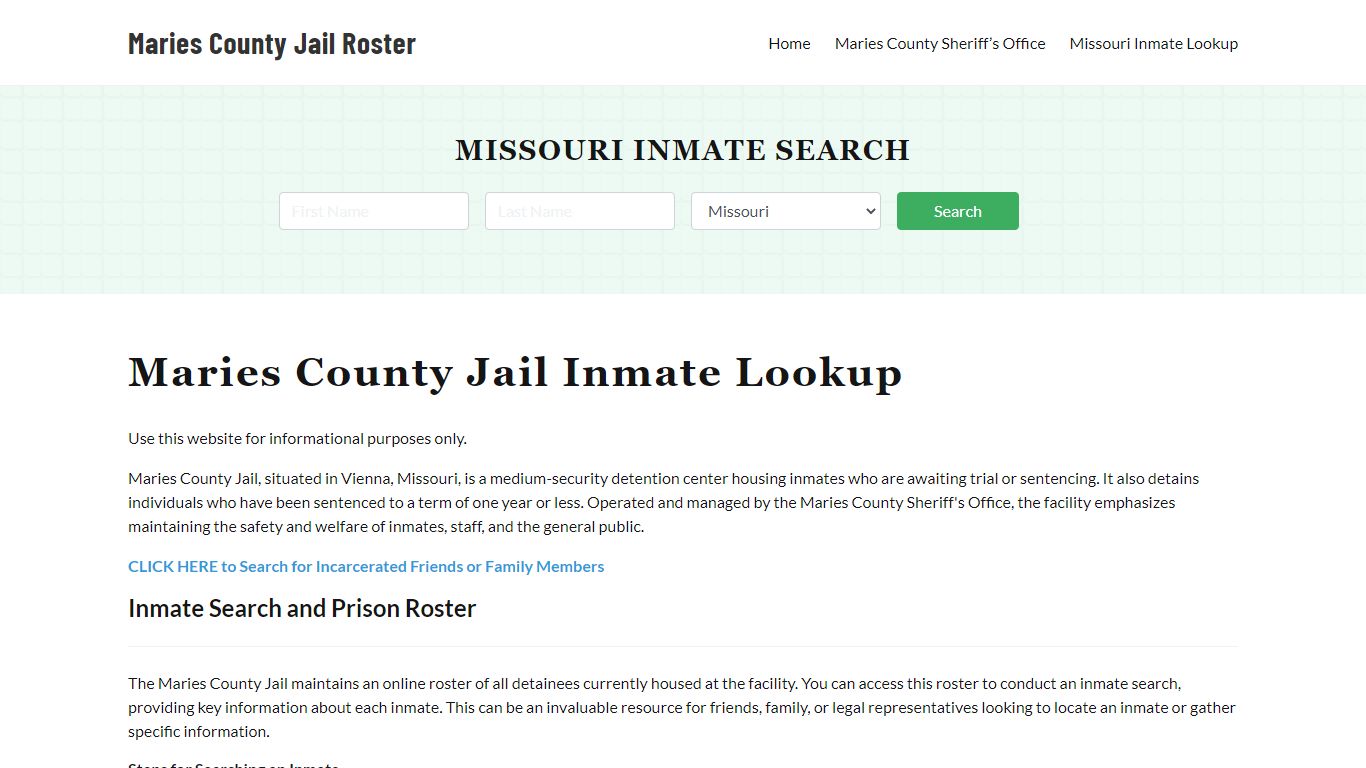 Maries County Jail Roster Lookup, MO, Inmate Search