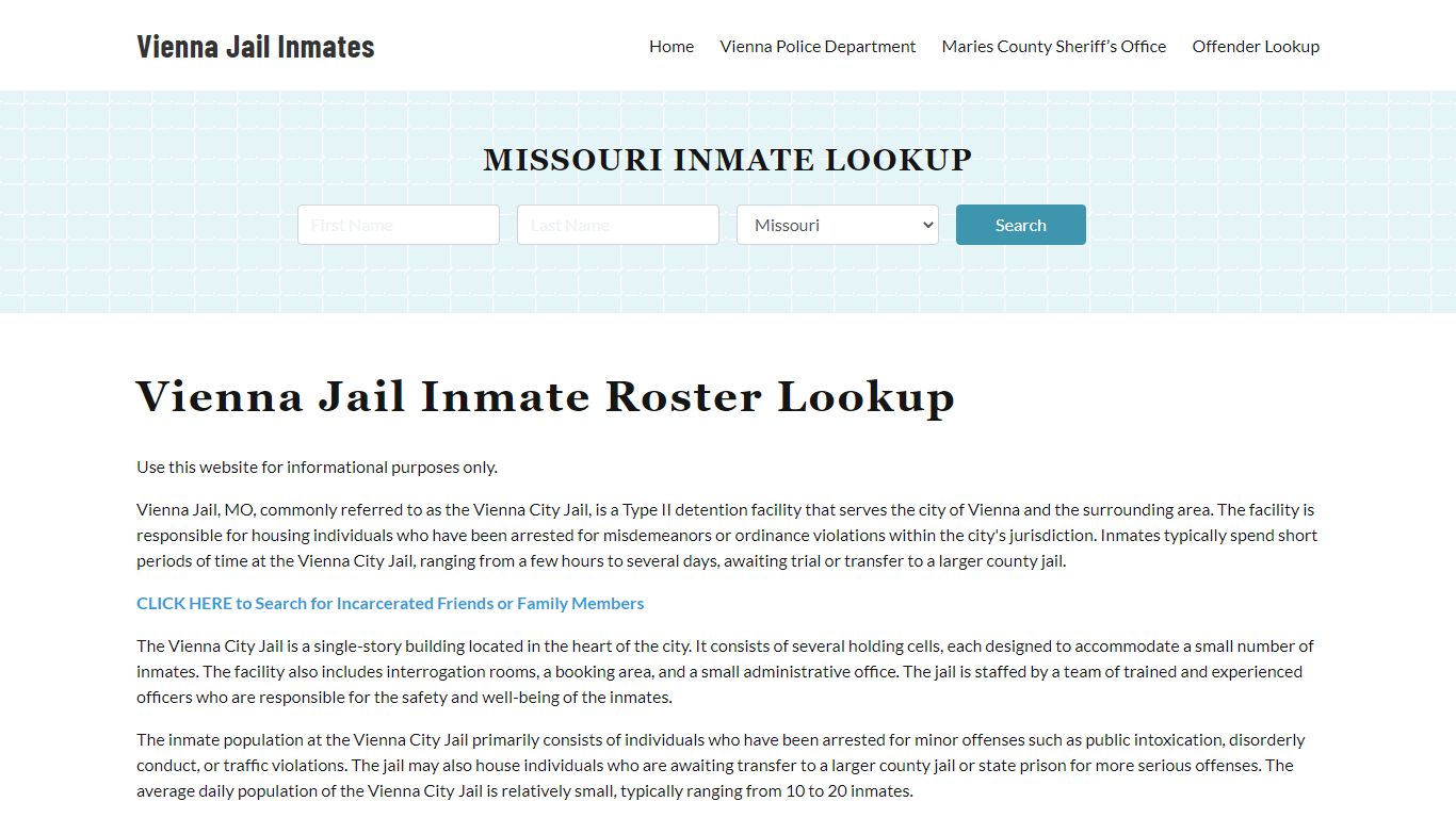 Vienna Jail Inmate Roster, Maries County, MO, Offender Search