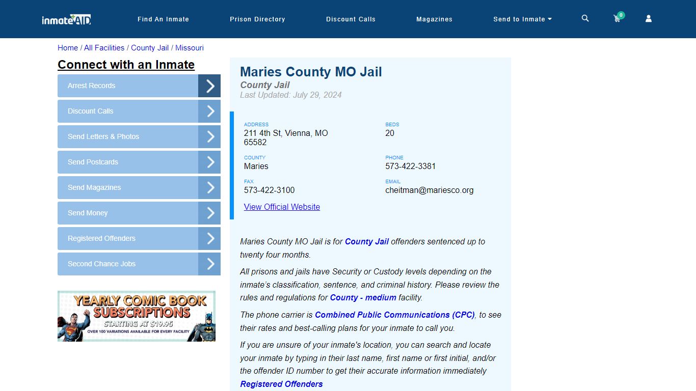 Maries County MO Jail - Inmate Locator