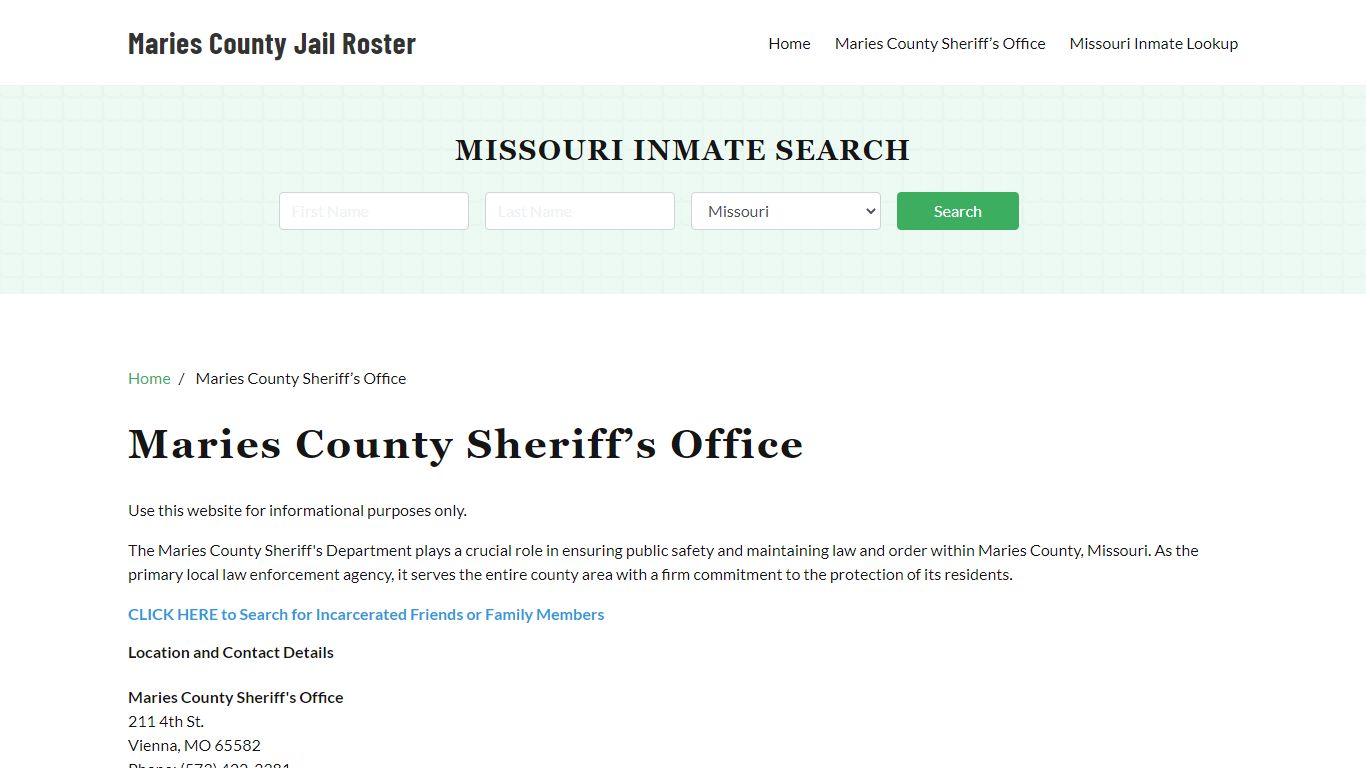 Maries County Sheriff Office, MO, Arrest Warrants Search